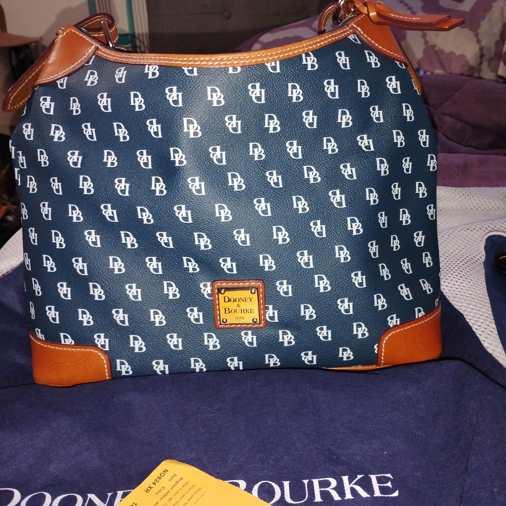Dooney & Bourke Navy Blue with Tan Leather Trim